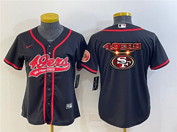 Youth San Francisco 49ers Black Team Big Logo With Patch Cool Base Stitched Baseball Jersey